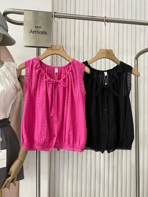 MATINEE Lace Border Drawn String Collar Tops